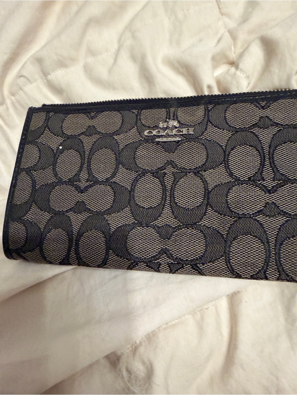 Coach Black and Brown Signature Zip Wallet